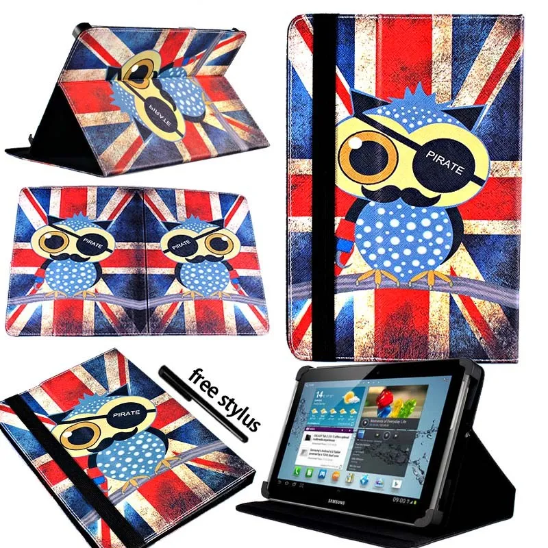Owl Pirate KK&LL для samsung Galaxy Tab p5100 10,1 дюймов-кожаный Смарт-планшет стенд Чехол-книжка+ Бесплатный стилус - Цвет: Owl Pirate