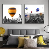 industrial black and white style landscape poster art canvas outdoor mural hot air balloon decoration square printing family gif