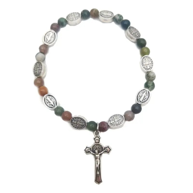 Натуральный камень агат статуя крест бусины ручная тесемка нитка браслет