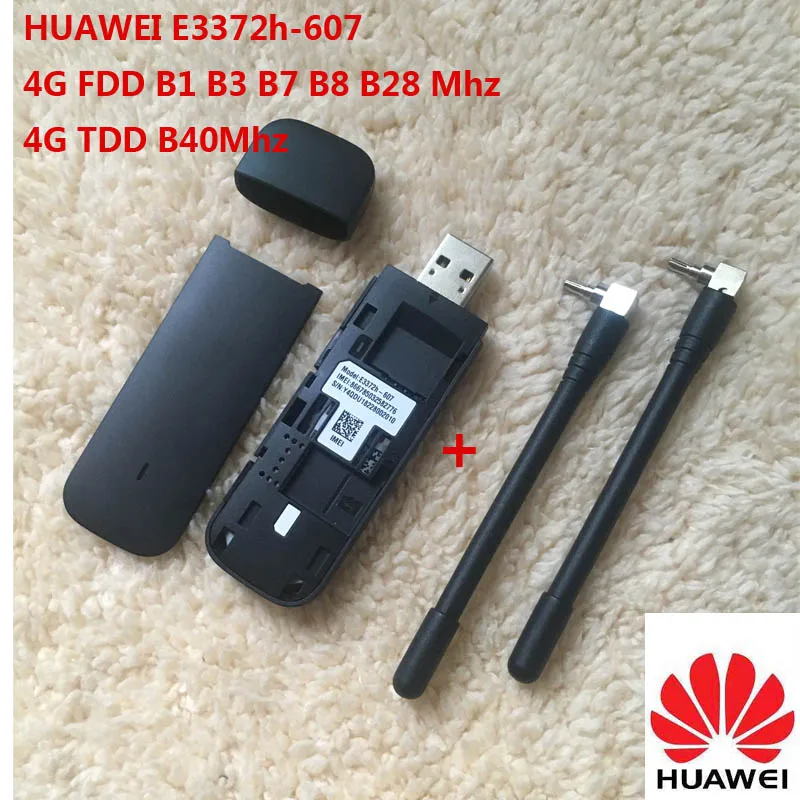 Unlocked Huawei E3372 E3372h-607 + Dual Antenna 4G LTE 150Mbps USB Modem USB Dongle Support All Band with CRC9 antenna