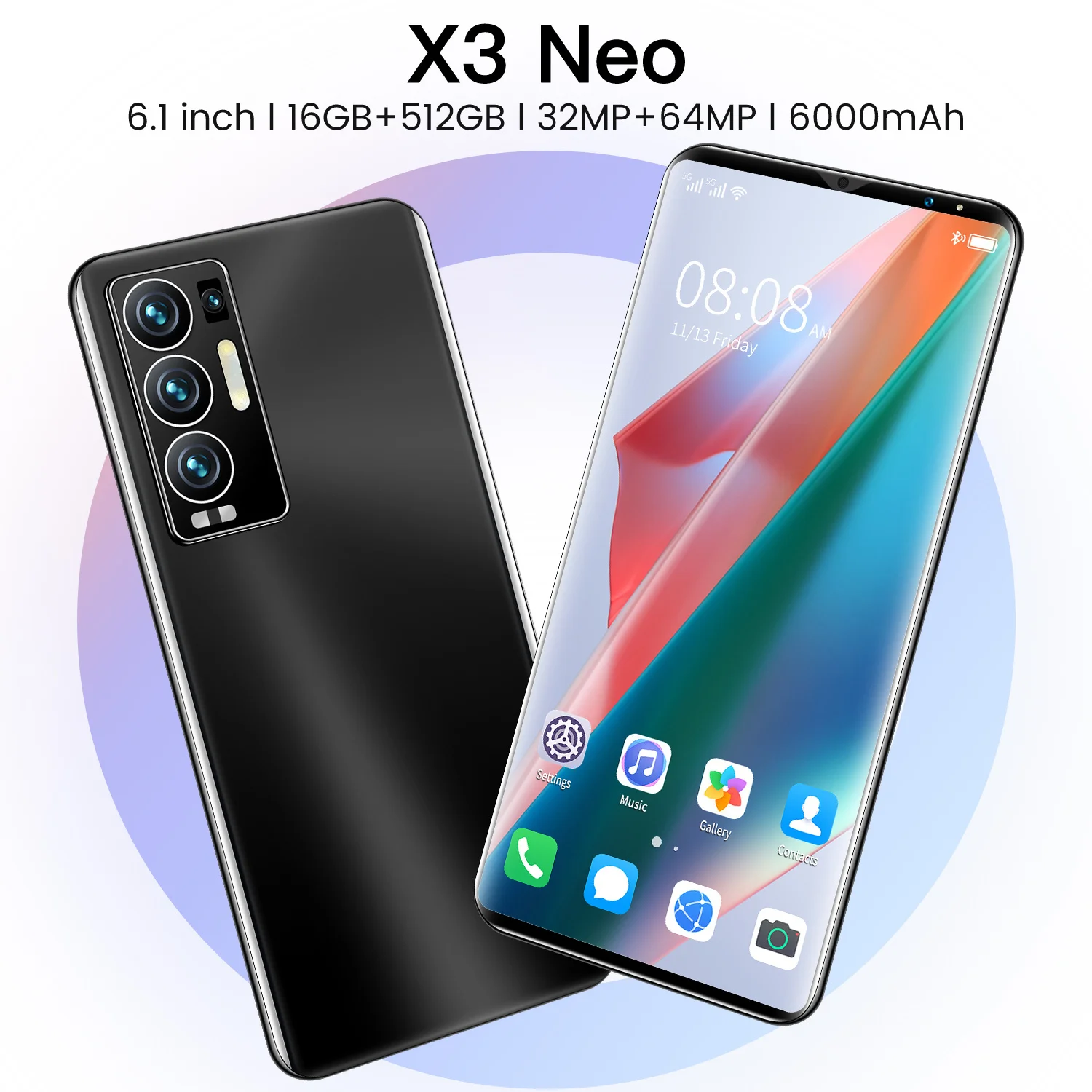 

Newest Celular X3 Neo 16GB+512GB 4G 5G Network MT6889 Smartphones Deca Core 6000mAh 6.1 Inch HD Screen Hot Sell Global Cellphone