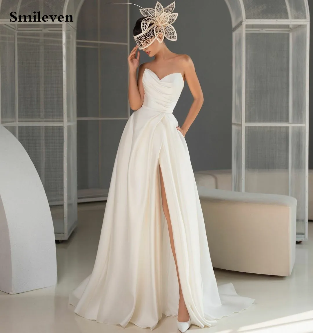 

Свадебное платье принцессы Smileven, ТРАПЕЦИЕВИДНОЕ свадебное платье со складками и Боковым Разрезом, свадебные платья из Саудовской Аравии, 2022