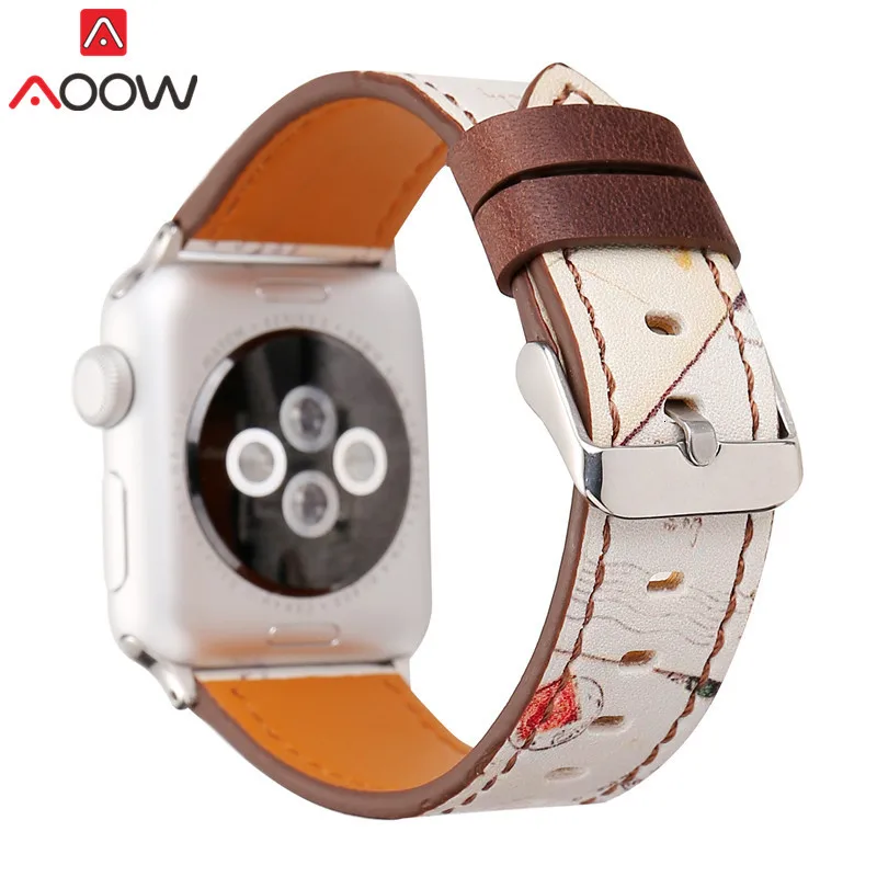 Винтажный кожаный ремешок для часов Apple Watch 38 мм 42 мм красный цветочный принт для женщин и мужчин сменный мужской т-браслет ремешок для iwatch 1 2 3