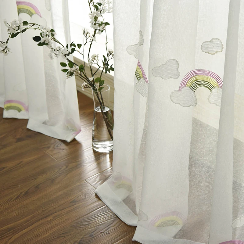 Шторы с радужной вышивкой тюль для гостиной оконные шторы занавески кухонные