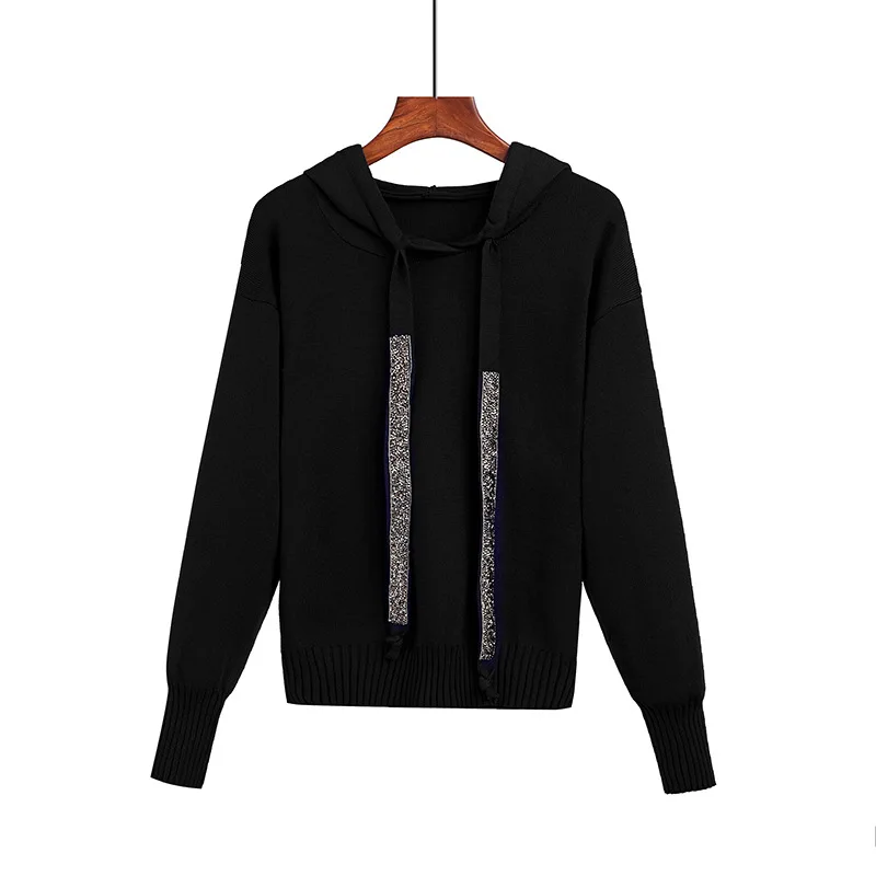 Женский свитер в полоску с капюшоном и блестками разноцветный длинным рукавом