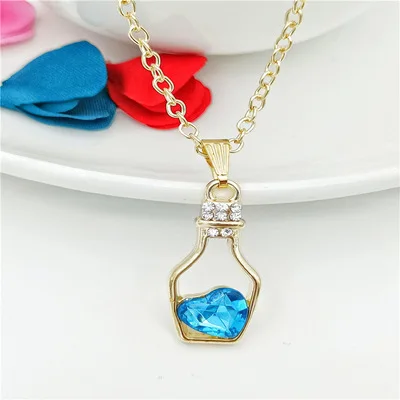 

Creative neck chains collar wishing bottle necklace flash diamond peach heart Austrian crystal pendant strong chain female