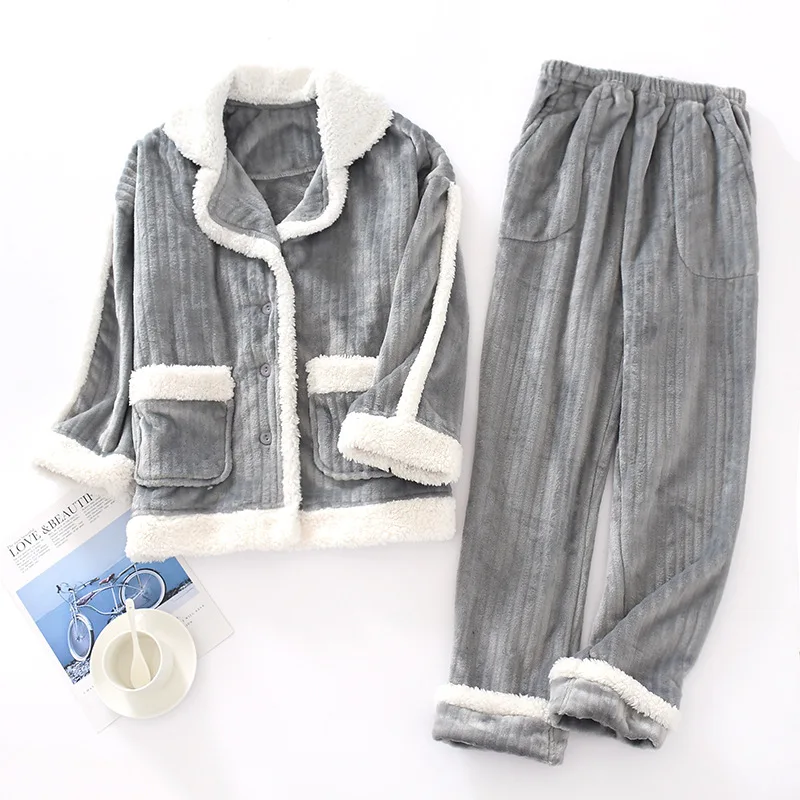 Новые зимние теплые толстые пижамы наборы для женщин Фланелевые женские с