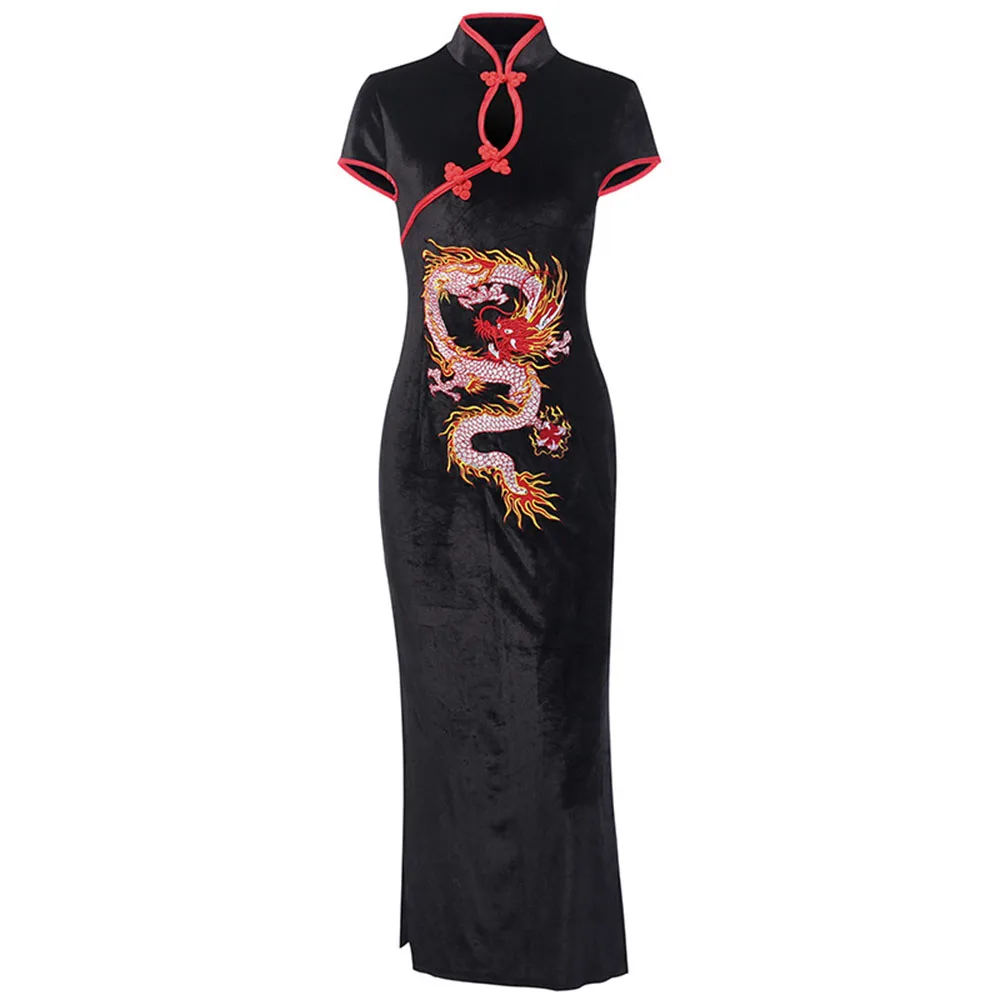 Женское платье в стиле ретро Cheongsam черные бархатные платья-вилки кантри | Женская