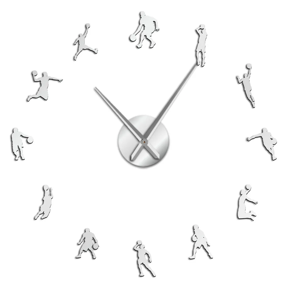 Серебристый EVA Wall Watch Basketball Players DIY Large Clock Basketball Slam Dunk Kid Room Wall Decor Giant Basketball Wall Watch Gifts - Цвет: Серебристый