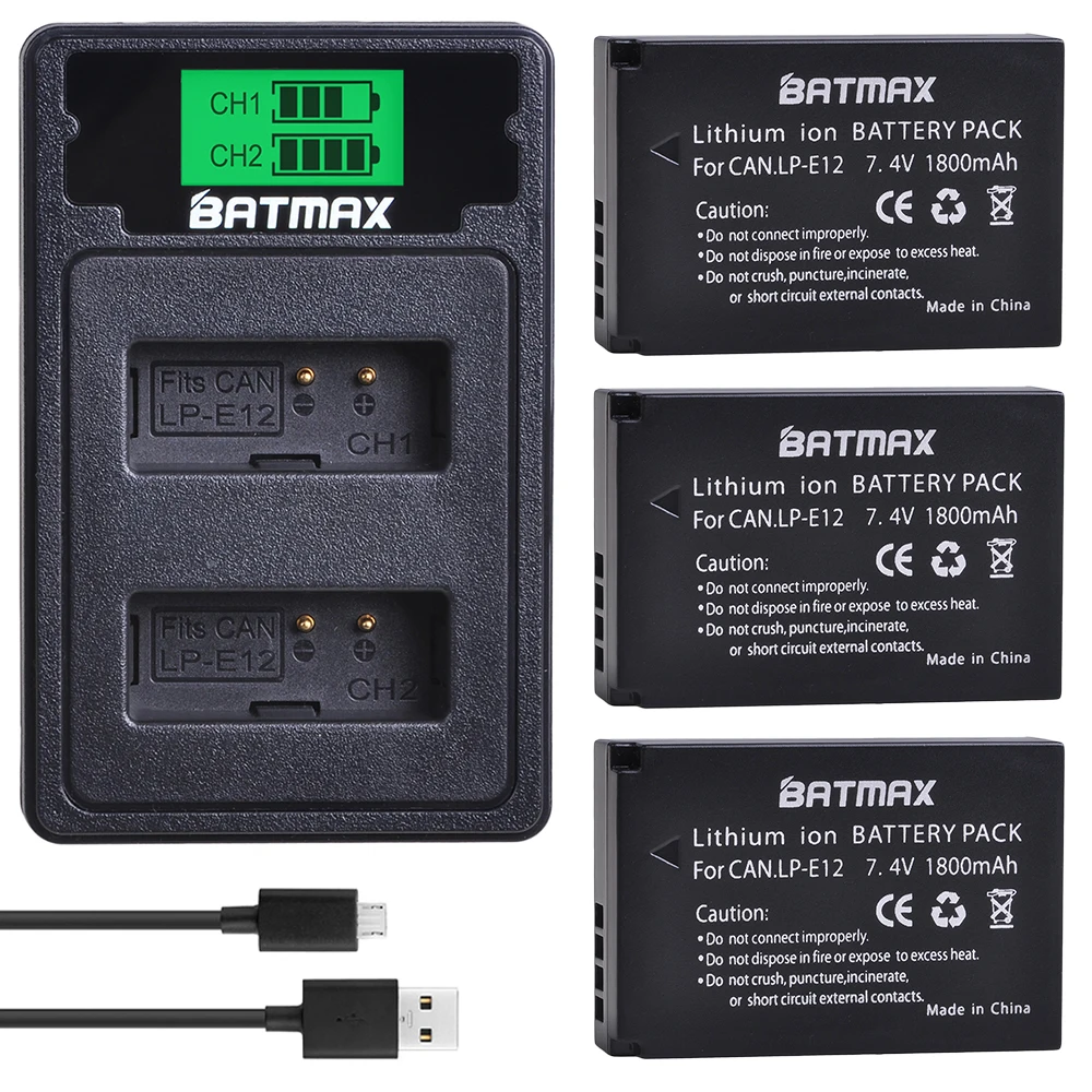 Batmax LP E12 LPE12 батарея для камеры + LCD USB двойное зарядное устройство с портом типа C