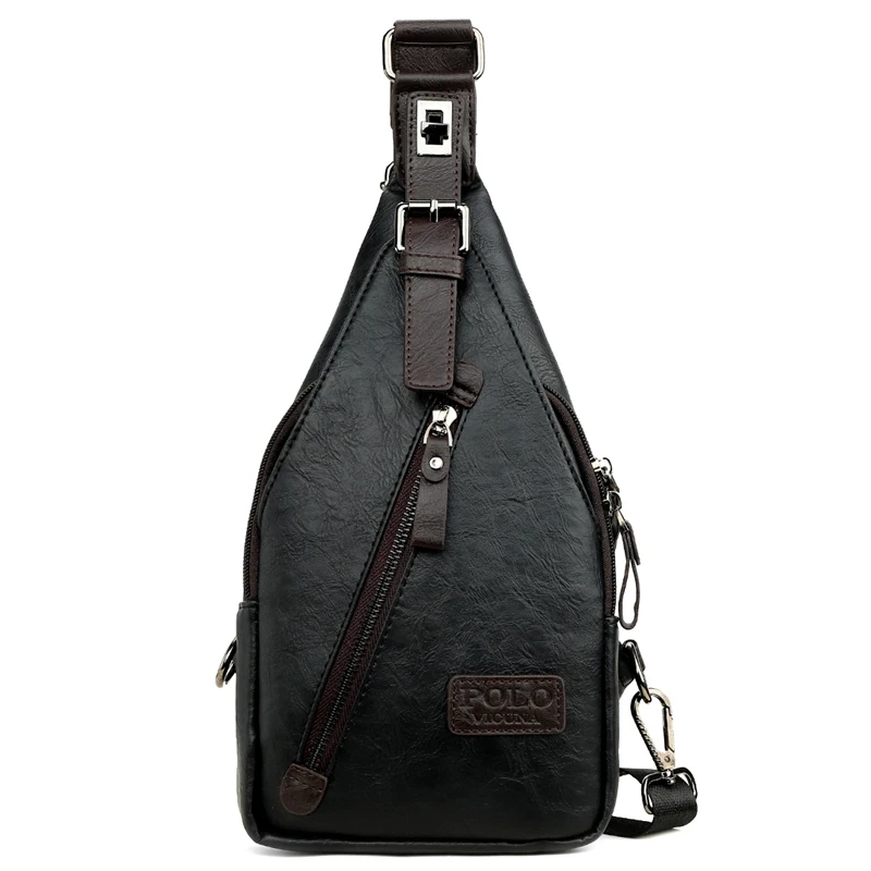 Rotary Buckle Black VICUNA POLO, известный бренд, защита от красок, магнитная кнопка, открытая кожа, мужские нагрудные сумки, модная дорожная сумка через плечо, мужская сумка-мессенджер - Цвет: Rotary Buckle Black