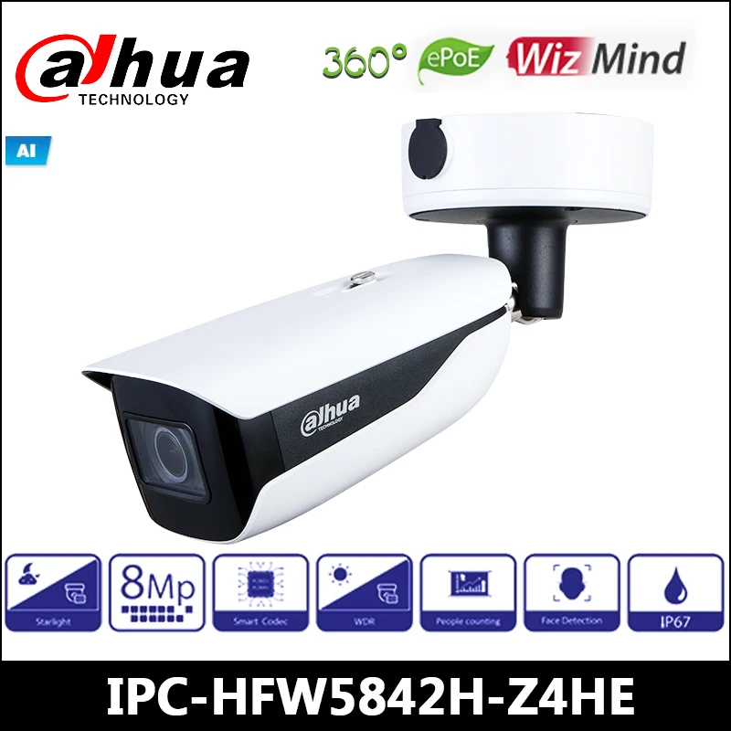 Dahua IP Camera IPC-HFW5842H-Z4HE 8MP IR Bullet WizMind Network With deep learning algorithm 24V AC/12V DC/PoE IK10 | Безопасность и
