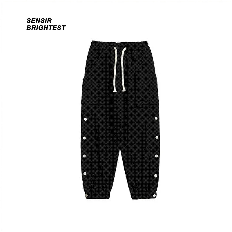 

Sensir2021 Winter High Street Style Large Pocket Buckle Binding Loose Version Fleece Warm Thick Knitted Pants Men's