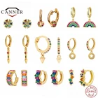 Женские серьги-кольца CANNER из стерлингового серебра 925 пробы с разноцветным цирконием