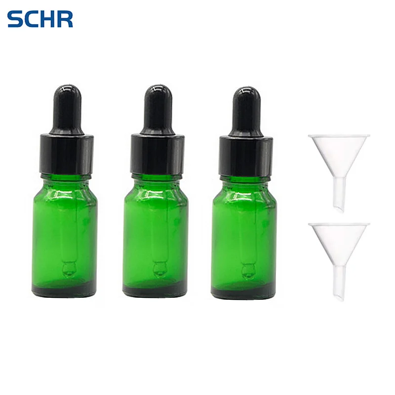 

6pcs 10ml Dropper Bottle Empty Refillable Green Glass Pipette Bottles for Essential Oil Chemistry Lab Chemicals Travel Dispenser