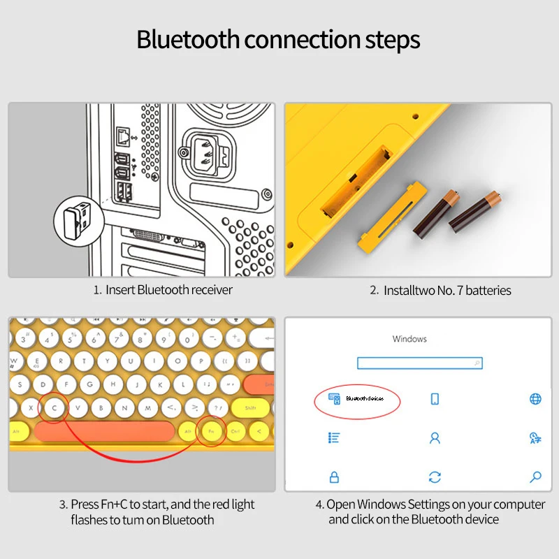

Wireless Silent Gaming Keyboard Round Keycap Bluetooth Keyboard for Macbook Pro for iPhone for iPad Wireless Computer Keyboard