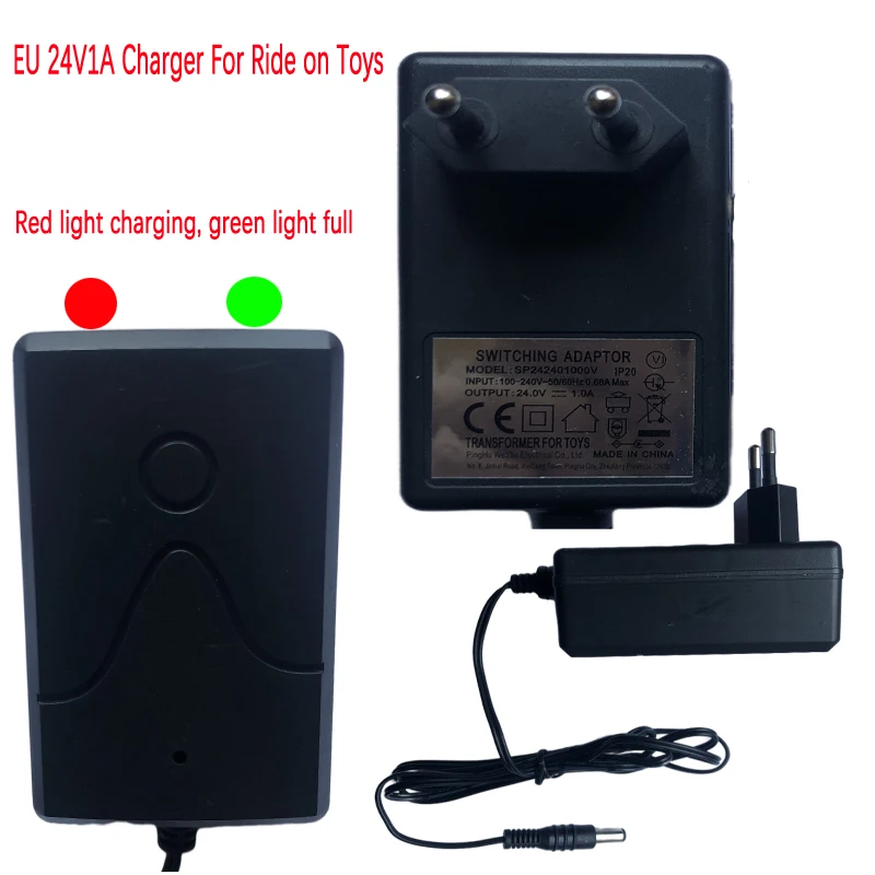 

EU Plug children's electric car charger 24V1A with light prompt, Ride on toys car power adapter, 24V battery charger, 2.1MM
