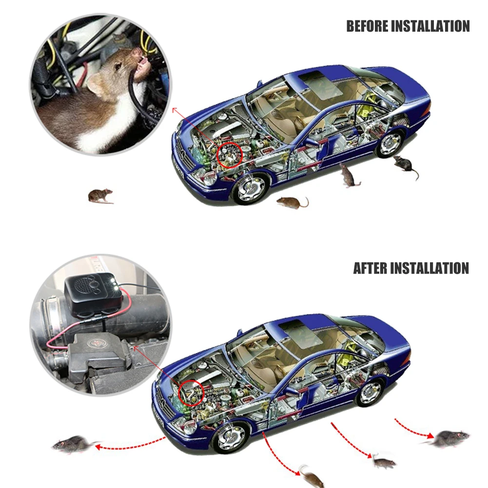 

Ultrasonic Mouse Expeller Vehicle Animal Repeller Car Engine Compartment Keep Rodent Marten Away Low Power Cockroach Mosquito