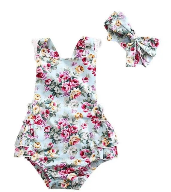 

2Pcs Baby Girl Clothes Baby Romper Bodysuit Girl Clothing Outfit Romper Headband Newborn Set
