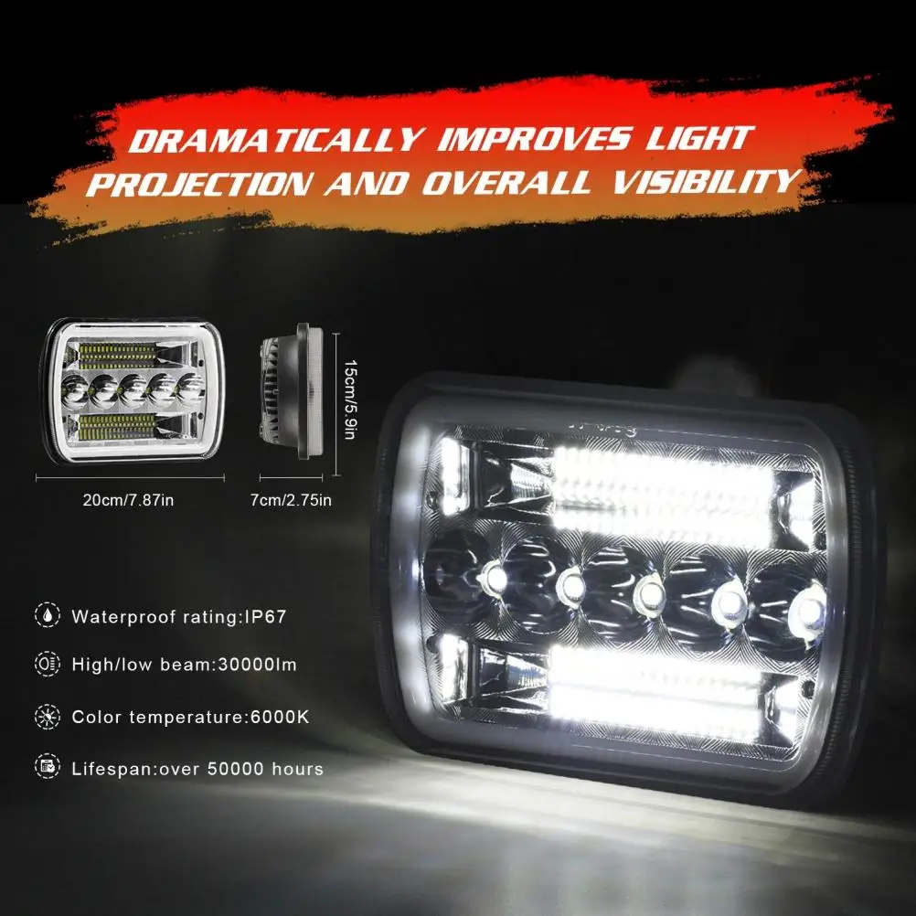 

7IN LED Truck Headlight Off Road Driving Lights 200W Energy Saving Square Auto Lighting High-Quality Headlamp For Jeep GMC Ford