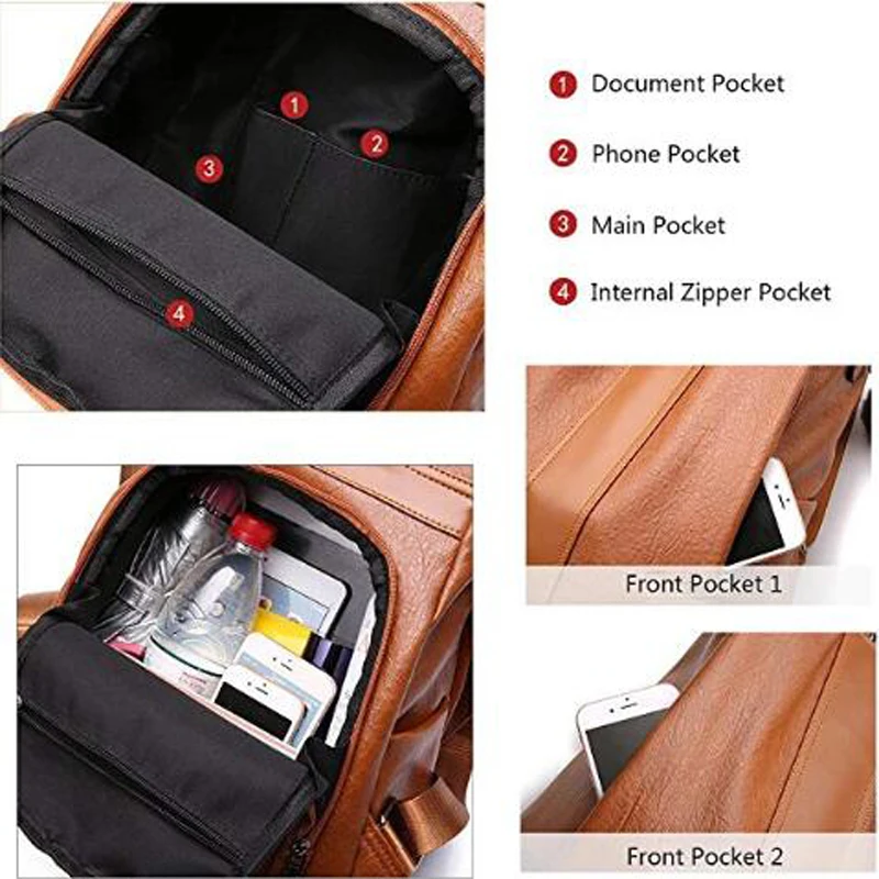 

Waterproof anti-theft Leather Backpacks Bags For Girls Female Shoulder Bag Multifunction Traveling Backpack Mochilas