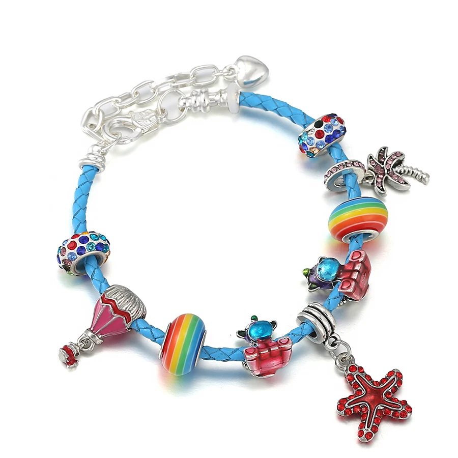 

Seialoy Summer Sailing Red Starfish Charm Leather Bracelets For Boys Girls Wings Unicorn Hot Air Balloon Charm Children Bracelet