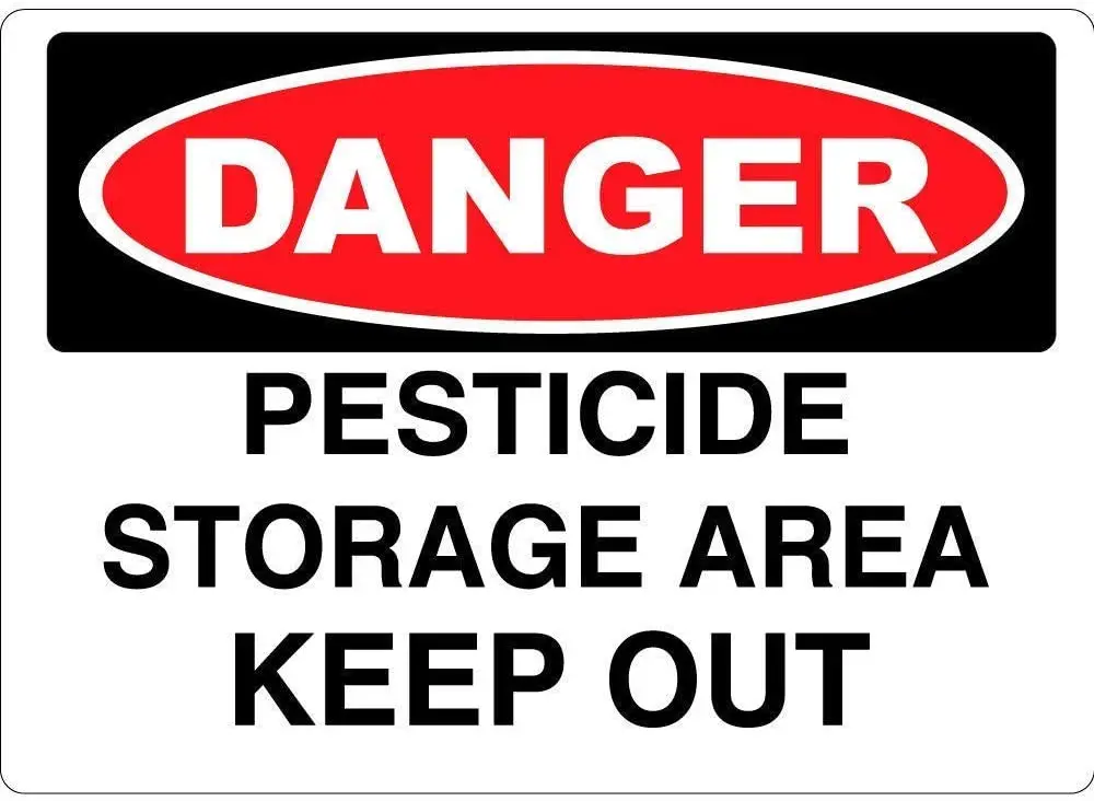 

Забавный металлический жестяной знак, искусственный декор, 12x8 дюймов, опасная зона хранения пестицидов, для гаража, кухни, магазин украшени...