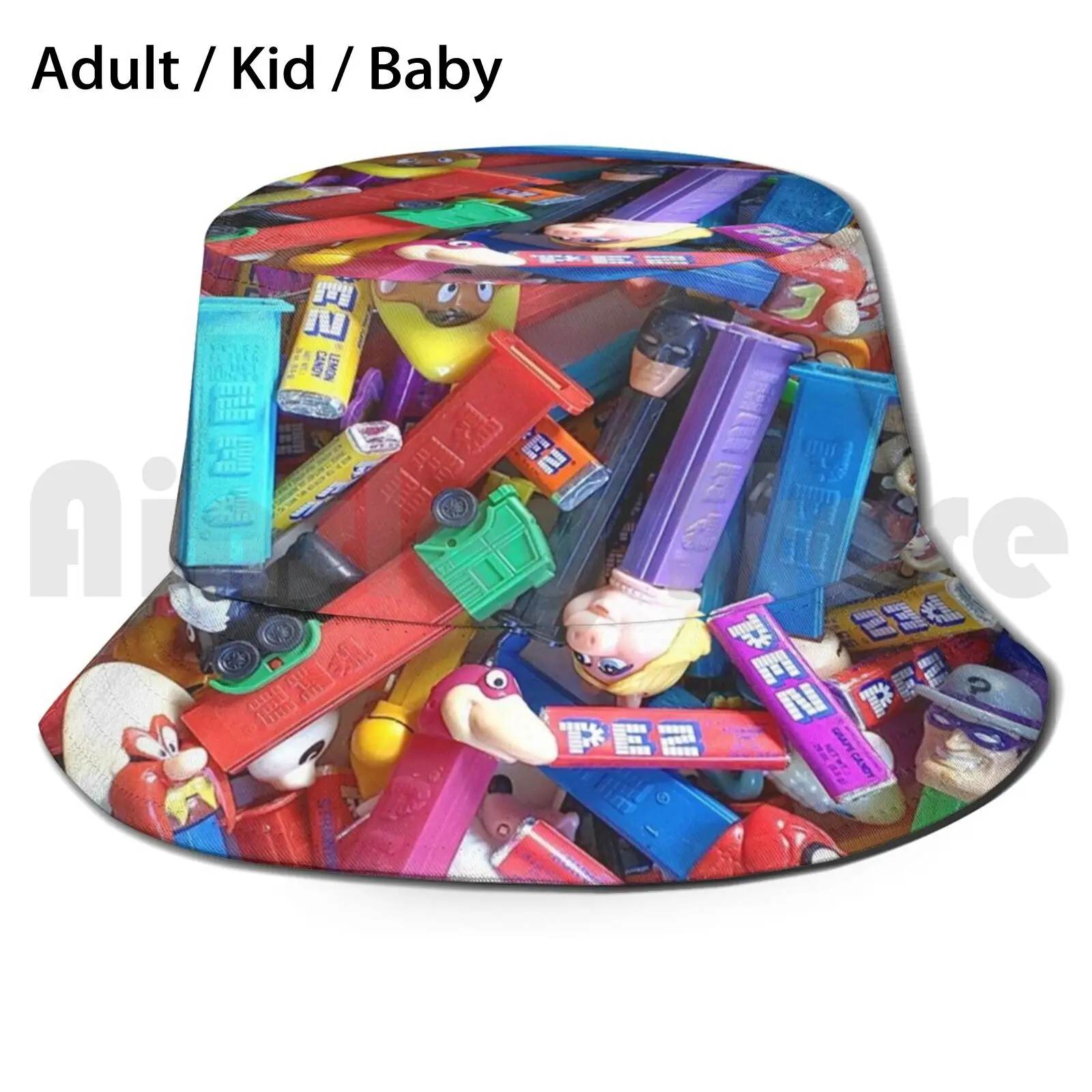 

Pez Collector Sun Hat Foldable UV Protection Vintage Old School Road Trip Munchies Fun Food Whimsybop Candy Pez