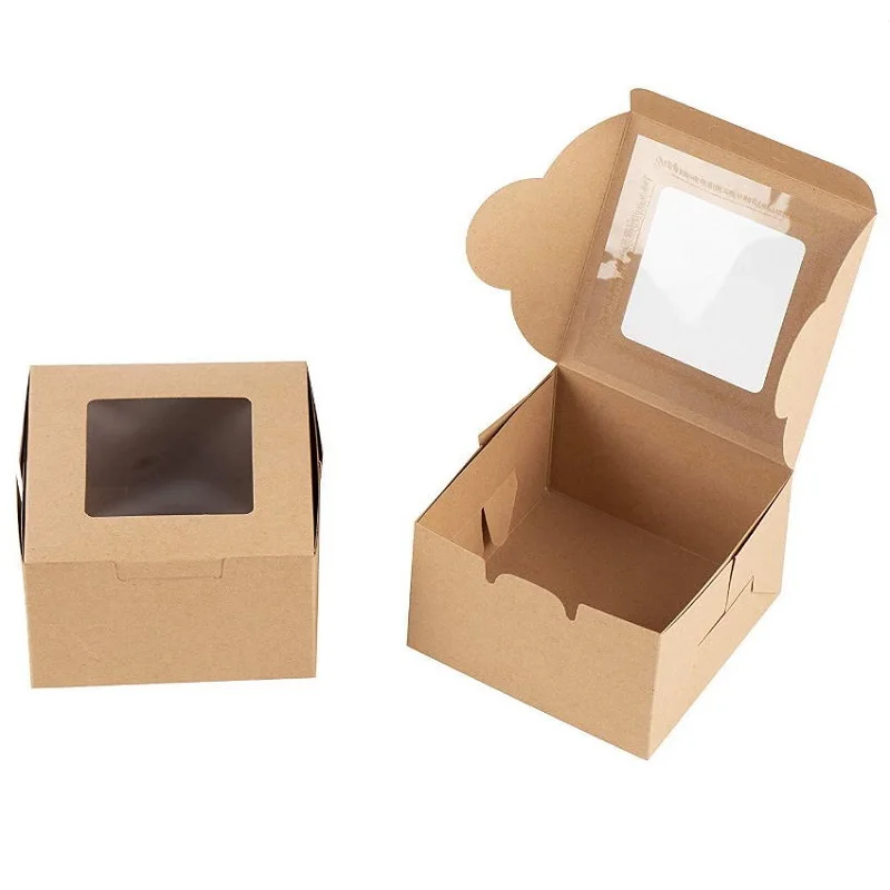 

10pcs DIY kraft box with window paper Gift boxes white cake Packaging For Wedding home party muffin package christmas gifts