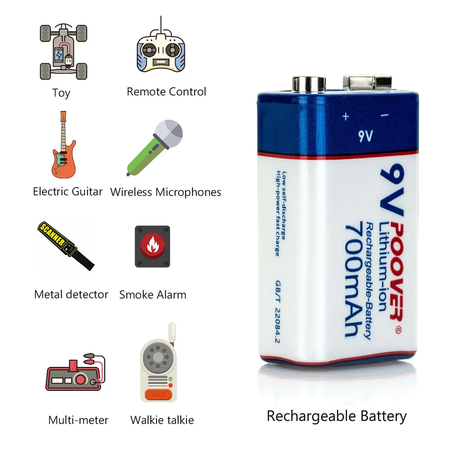 Перезаряжаемый литий ионный аккумулятор 9 в 700 мАч В батареи с интеллектуальным