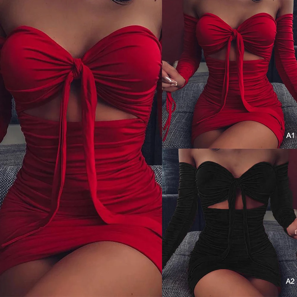 Женское платье со шнуровкой и открытыми плечами однотонное красное вечерние ное