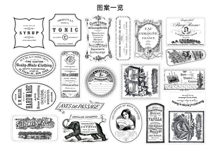 

20pcs Black White English Sulfuric Acid Paper Stickers Retro TN Poster Trademark Decoration Materials Journal Accessories