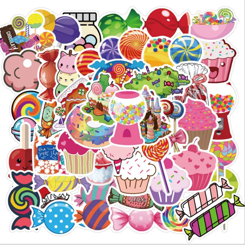 

50 pcs Seven color candy Graffiti Waterproof Skateboard Travel Suitcase Phone Laptop Luggage Stickers Cute Kids Girl Toys