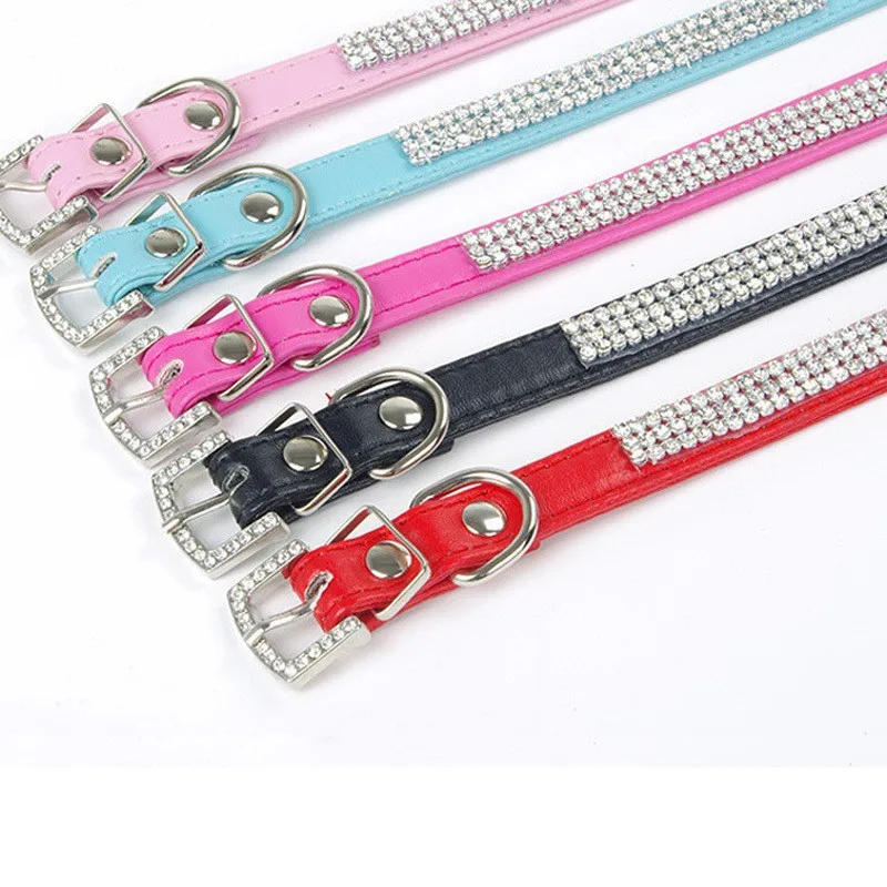 Hot Sale Bling Dog Collar Rhinestone PU Leather Crystal Diamond Puppy Cat Pet Collars Pets Supplies Accessories | Дом и сад