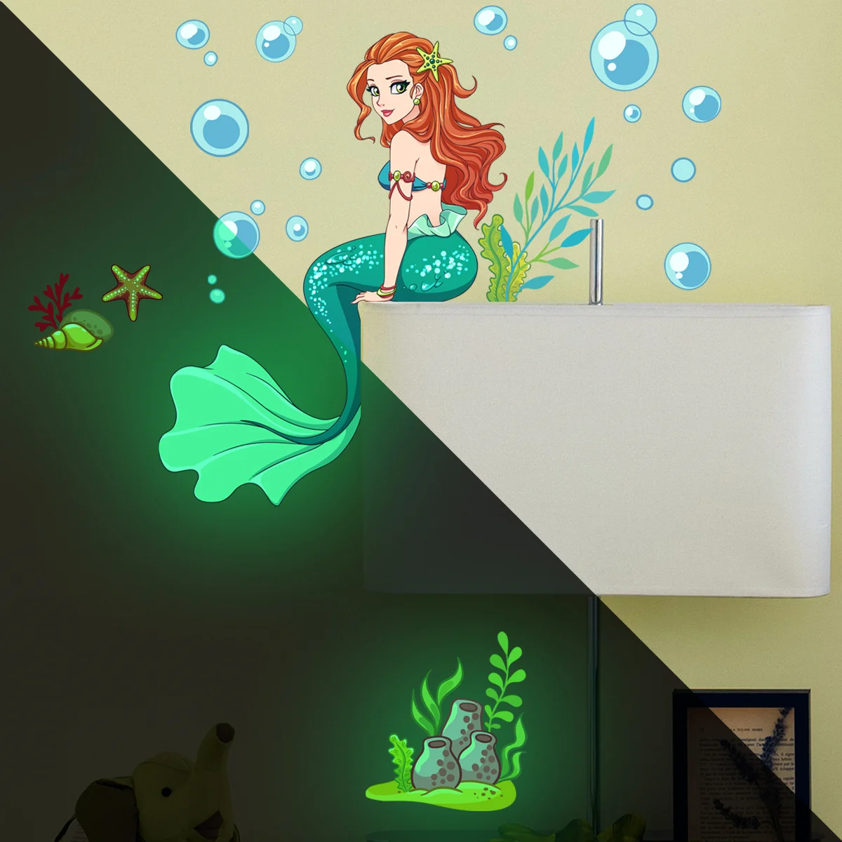 

Undersea Mermaid Bubble Children's Room Living Room Bedroom Background Wall Creative Simple Decoration Luminous Wall Stickers