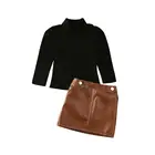 Citgeettвесенний вязаный свитер для маленьких девочек; Черные топы + кожаная юбка; Комплекты одежды; Модная одежда