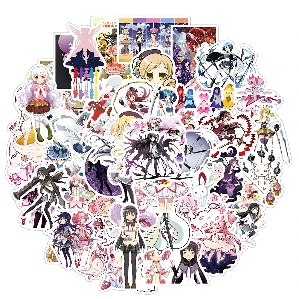 Pegatinas de dibujos animados de Anime Puella Magi Madoka Magica, impermeables, para monopat&iacute;n, port&aacute;til, guitarra, equipaje, grafiti, para ni&ntilde;os, 10/50 Uds.-1