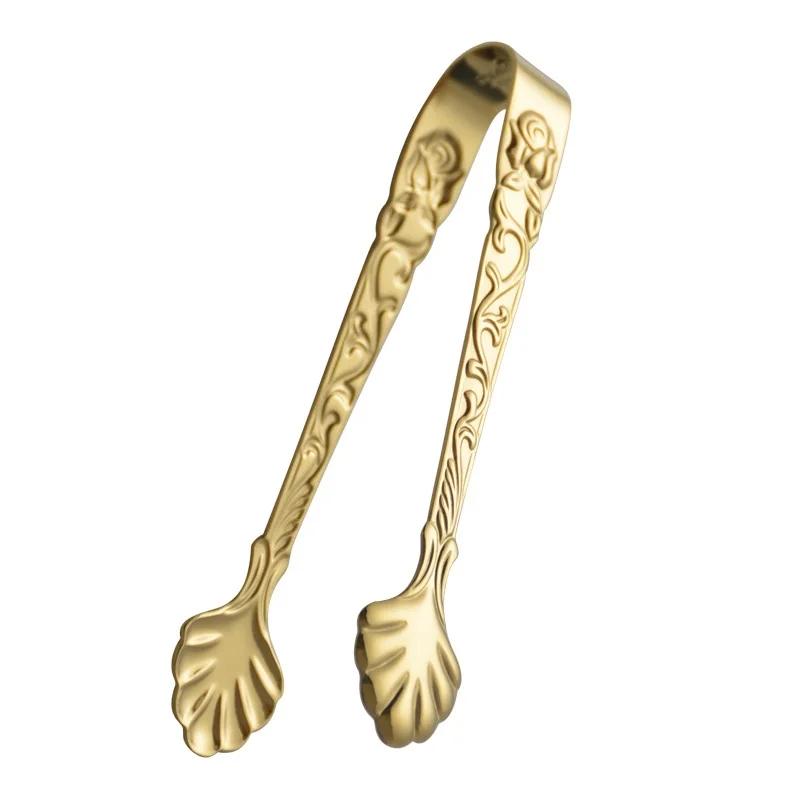 

6 Pcs Vintage Rose Relief Ice Square Clips Sugar Tongs Foods Clips Kitchen Serving Tong Barware