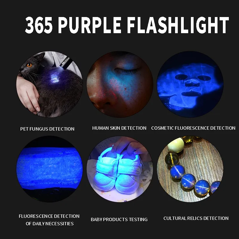 

5W Violet Lamp Black Mirror UV High Power Fluorescent Money Detector Flashlight Antique Identification Flashlight