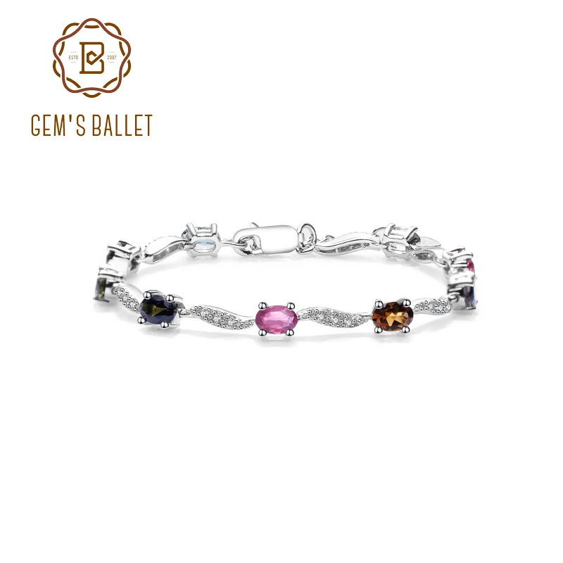 

GEM'S BALLET Natural Tourmaline Bracelet Pure 100% 925 sterling silver Bracelets&bangles For Women Luxury Fine Jewelry