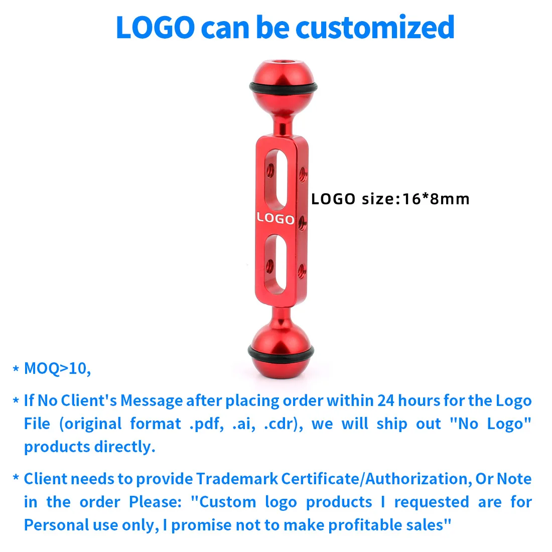 Red Customizable 130 мм алюминиевый сплав шаровой шарнир Кронштейн для дайвинга заполняющий светильник с 1 дюймовым шариком для спортивной камеры GoPro Xiaomi для DSLR камеры - Цвет: Red Customizable