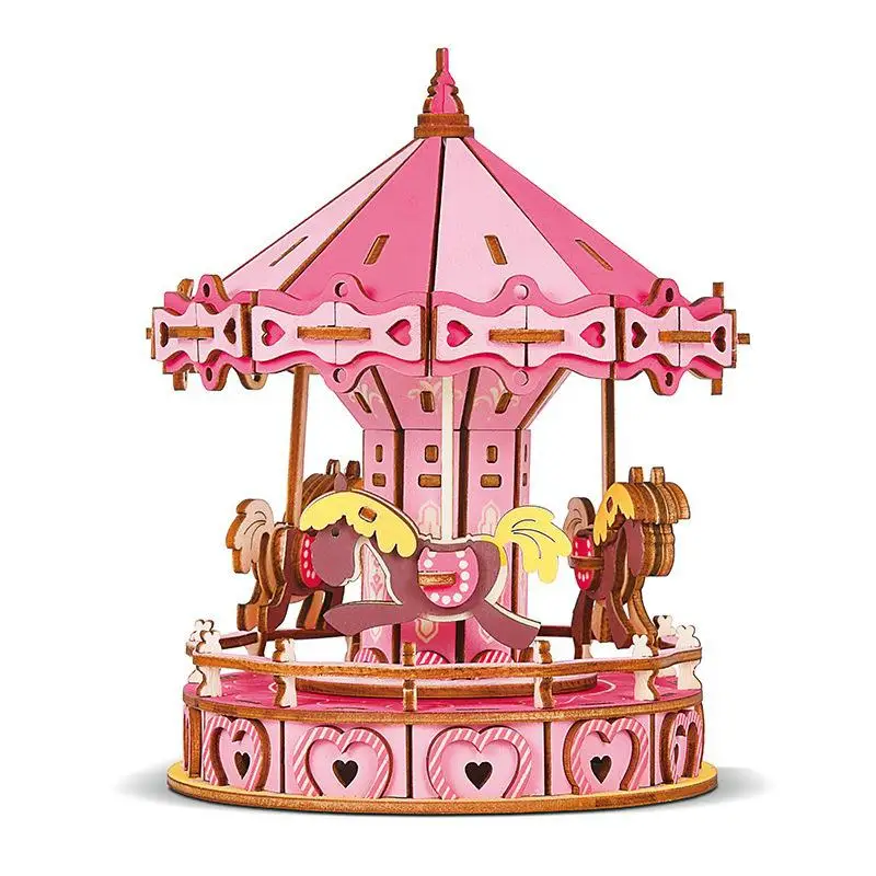

3d Wooden Three-dimensional Puzzle Custom Carousel Children's Educational Parent-child Communication Handmade Toys