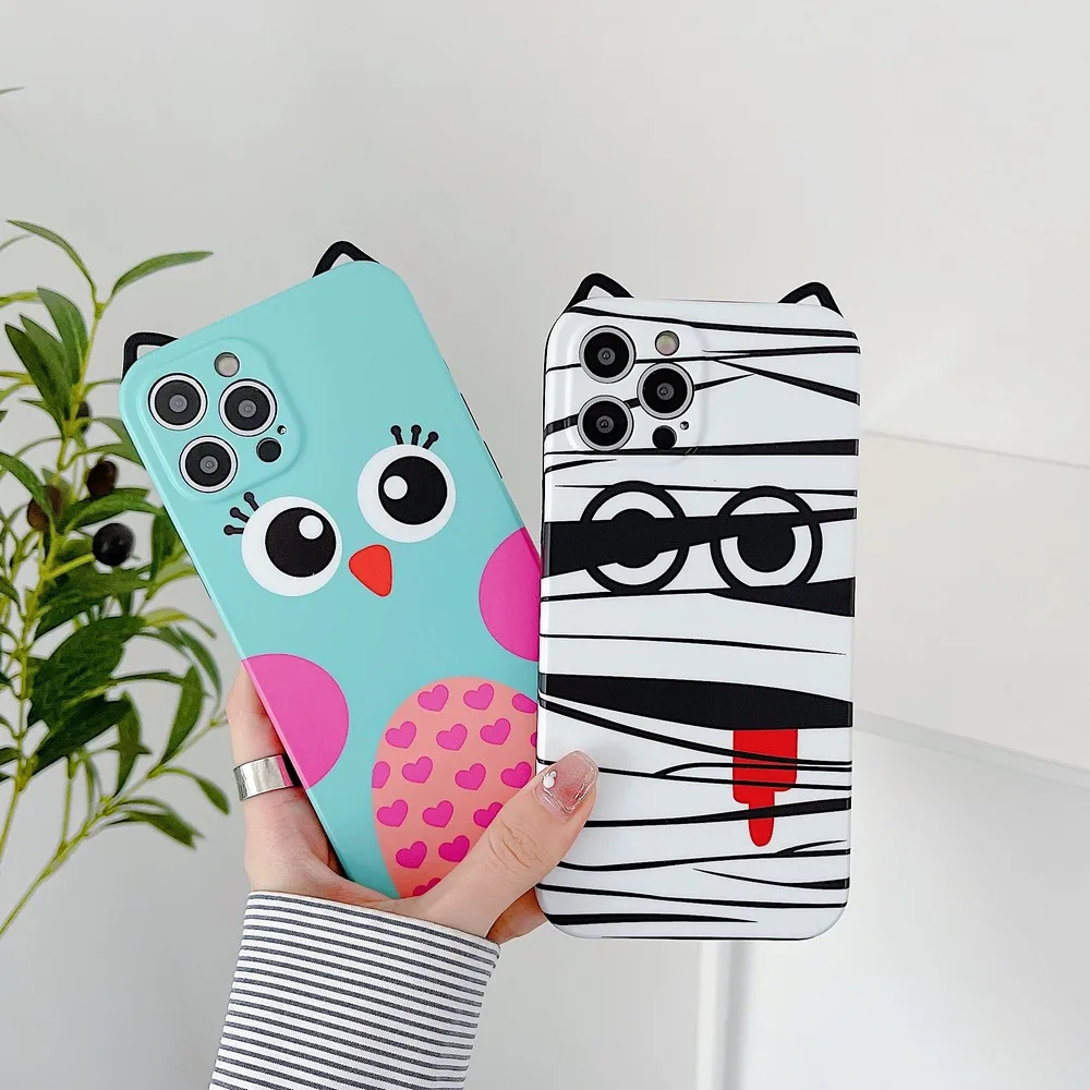 Новый мультяшный флип-чехол с острыми ушками и тонкими отверстиями для iphone 11 12 pro XS Max X XR 7 8 Plus SE 2020 12 Pmax