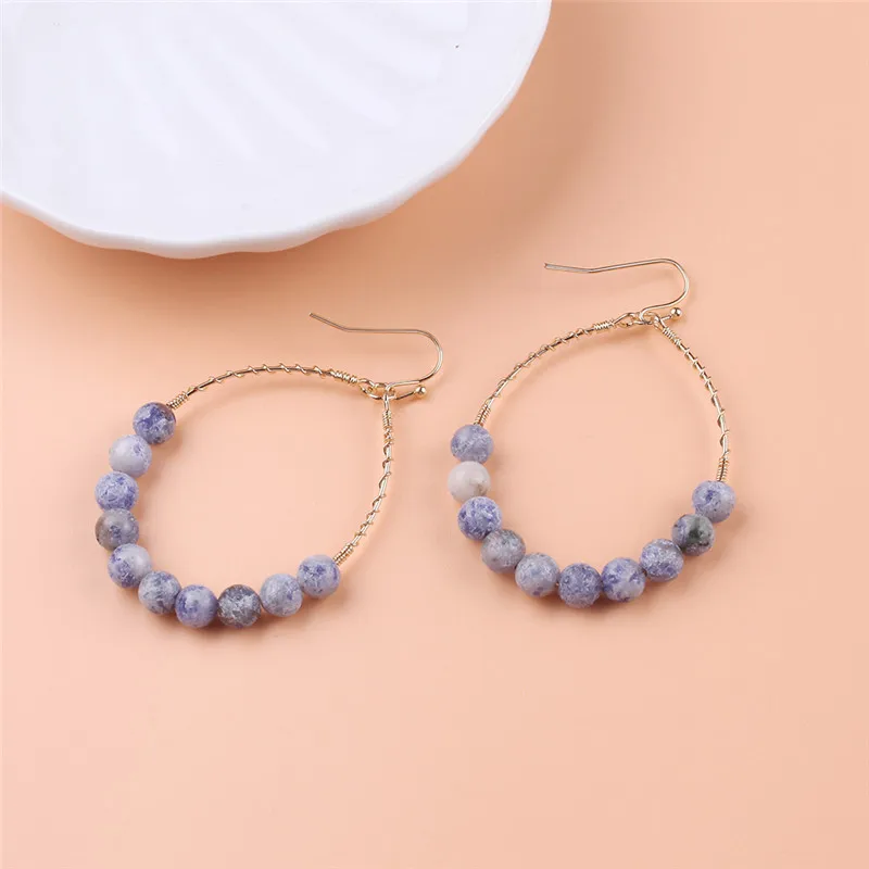 Разноцветные Круглые серьги из натурального камня обручи с бусинами индийские