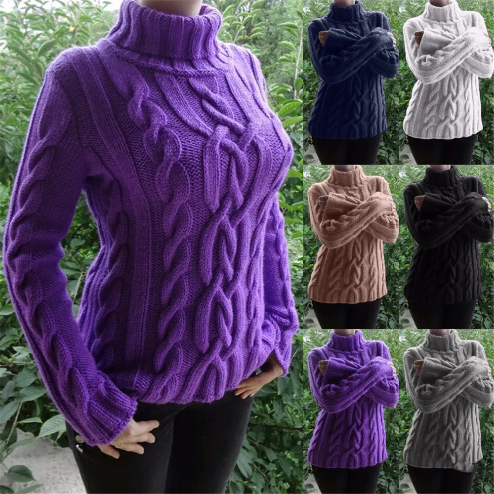 

Sweater Women Solid Color Pullover Loose Turtleneck Sweater Autumn Winter Casual Plus Size Clohting