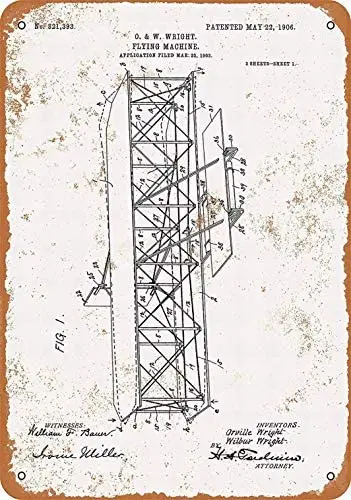 

Metal Sign - Wright Brothers Airplane Patent - Vintage Wall Decor Home Decor