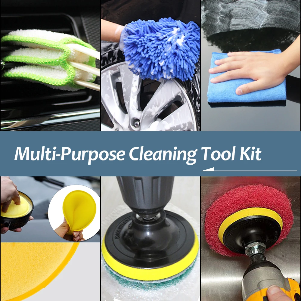 

30Pcs Detailing Brush Set Power Scrubber Drill Brush Car Detail Brush For Air Vents Car Polish Pad For Glass Tire Rim Cleaning