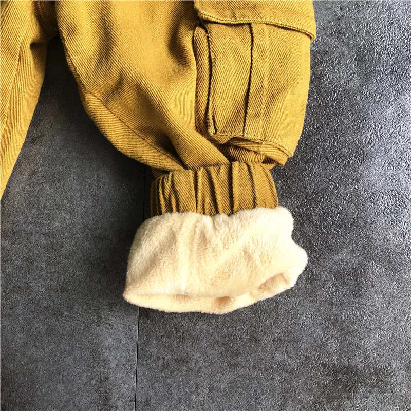 Модные штаны WLG для мальчиков Детские Зимние желтые черные бархатные теплые