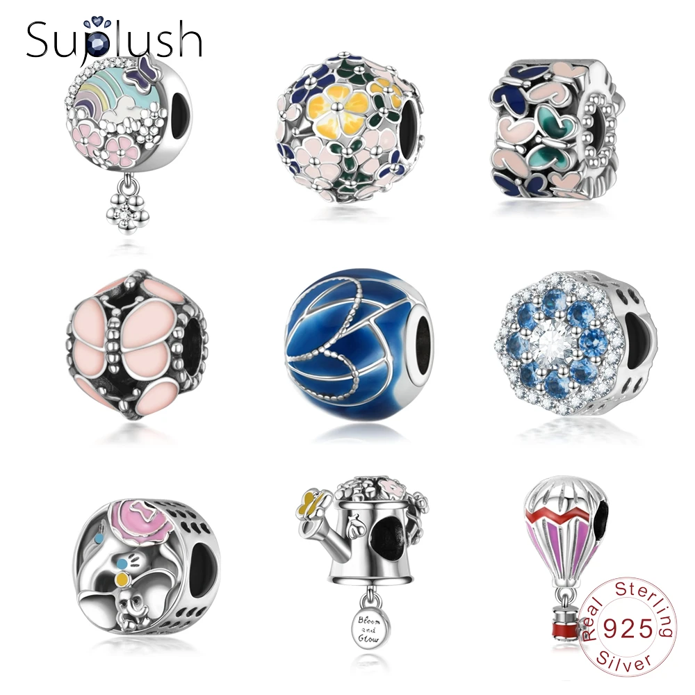 Suplush 100% 925 пробы серебряный шарм вдохновленный природой бабочка цветок бисер