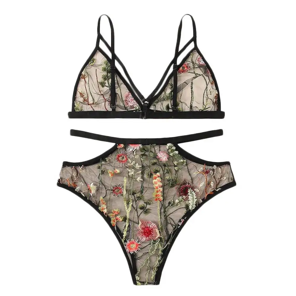 Комплект женского кружевного нижнего белья с вышивкой 2019 | Женская одежда